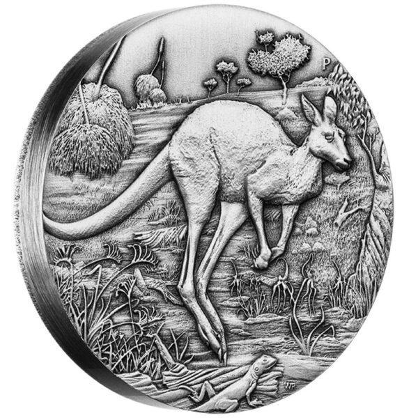 2016 Perth Mint Australian Kangaroo 2oz Silver High Relief Antiqued Coin