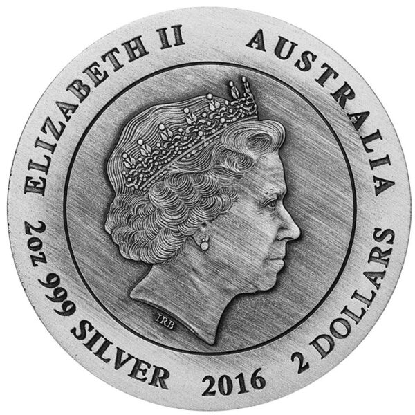 2016 Perth Mint Australian Kangaroo 2oz Silver High Relief Antiqued Coin - Image 2