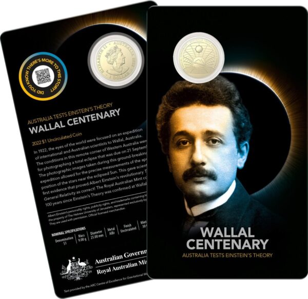 2022 RAM Australia Wallal Centenary Australia Tests Einstein's Theory $1 UNC Coin