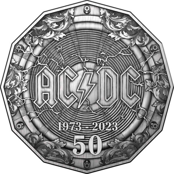 2023 RAM 50c AC/DC 50th Anniversary Silver Antiqued Coin - Image 2