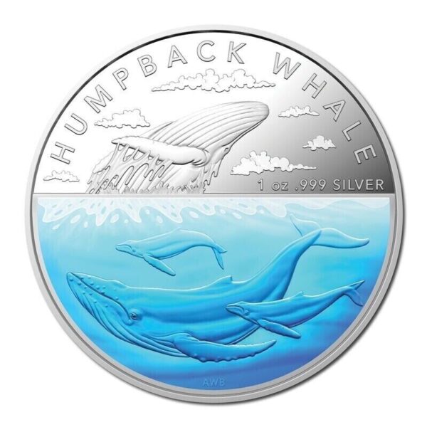 2023 RAM Antarctic Territory Humpback Whale Coloured 1oz Silver Proof Coin - Image 3